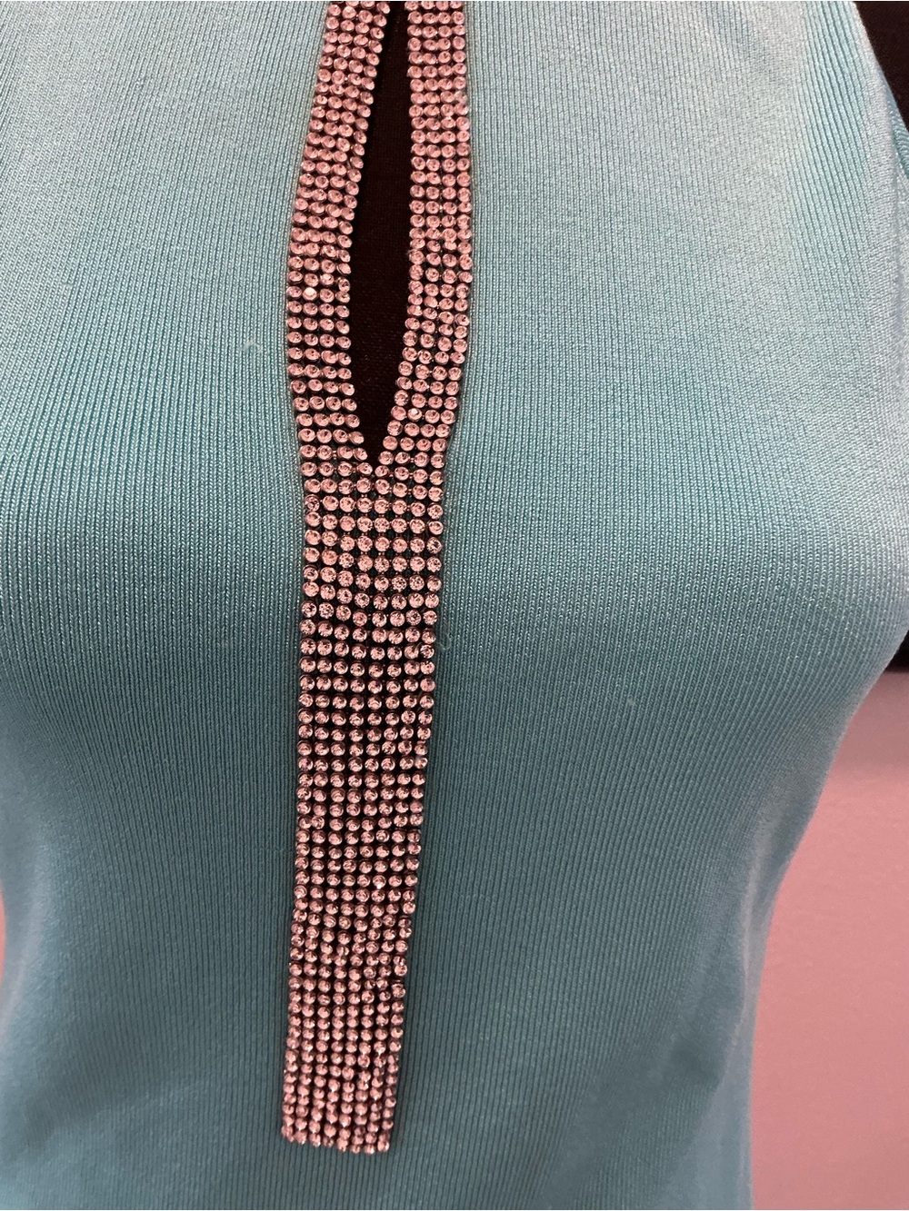 Cache women’s large turquoise sleeveless turtleneck rhinestone evening, Top - Picture 2 of 10